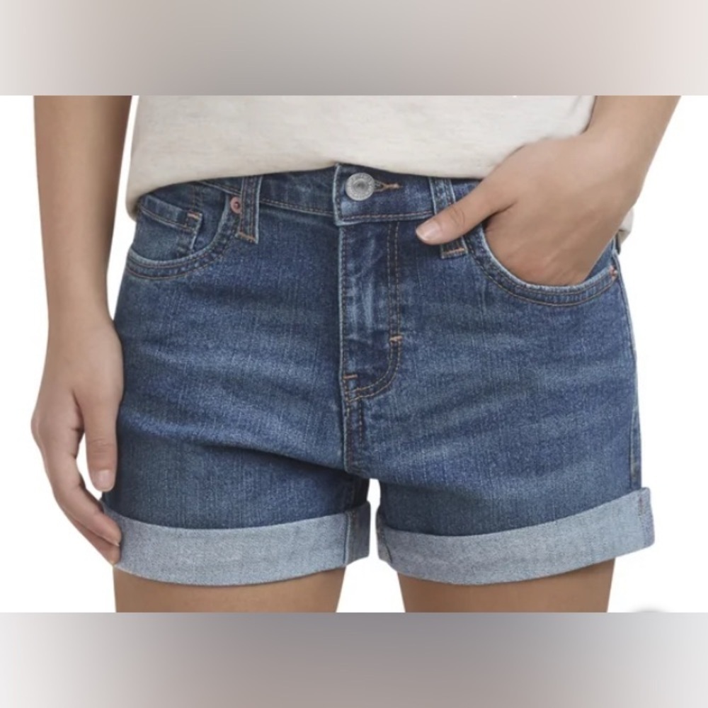 NWT Levi's Girl’s Blue Jean Shorts with Rolled Cuffs Adjustable Waist Mid Rise